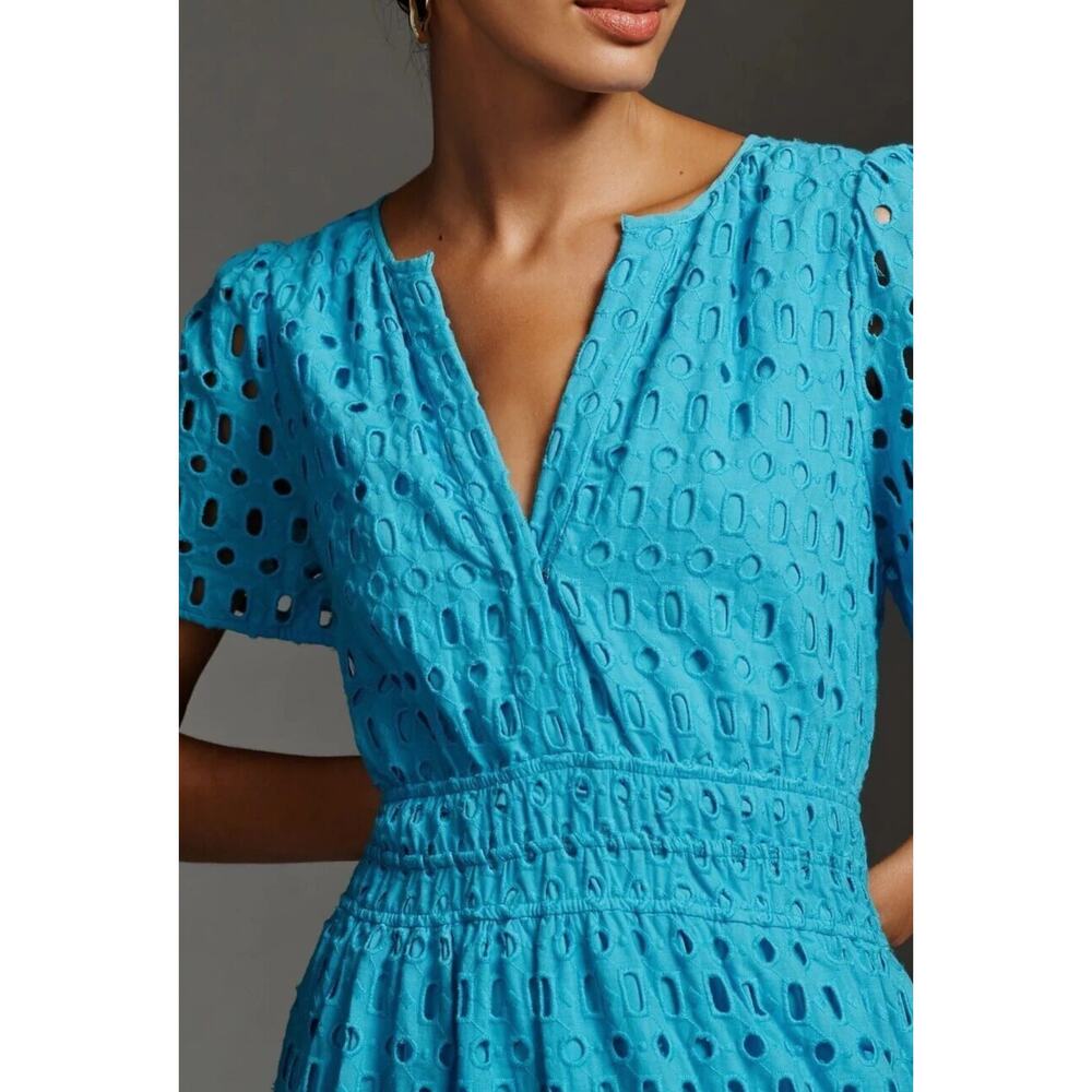 Anthropologie Blue Somerset Eyelet Edition V-Neck Tiered Maxi Dress Size XS NWT - Picture 5 of 9